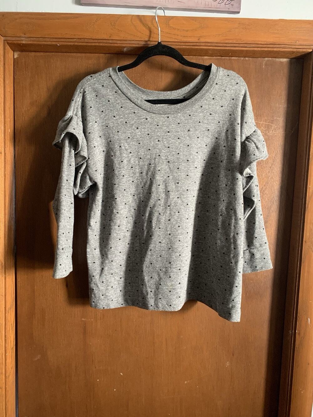 Current/Elliott Gray Star Print Ruffle Sleeve Sweatshirt Top Size 1 Small